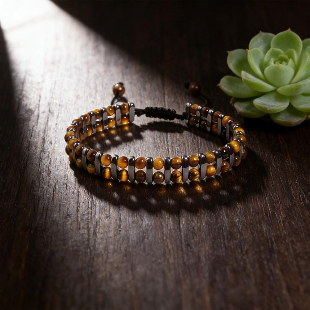 Retro Tiger Eye Stone Bracelet Adjustable Double Row Woven Bracelet Jewelry