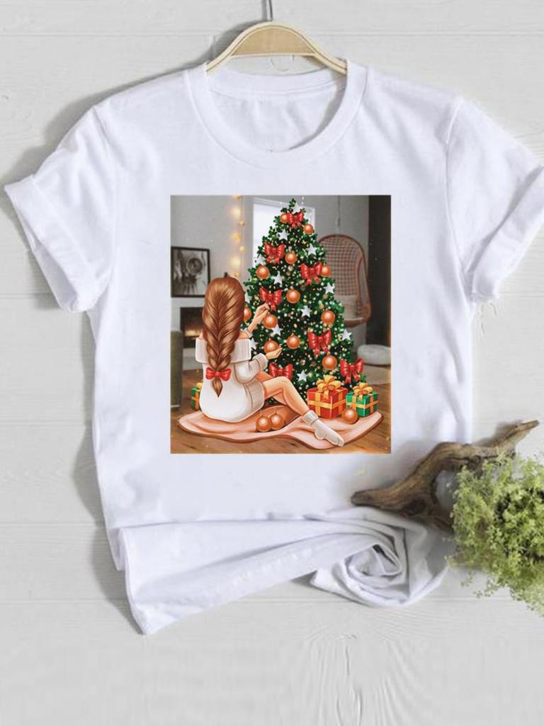 Trendy Unisex Christmas Tshirt Funny Santa Claus Hat Print Loose Fit Casual Tee Merry Xmas Happy New Year Gift for Unisex and Women
