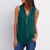 Women‘s Zipper V-Neck Sleeveless Casual Solid Tops  Blouse Loose Vest T-Shirts