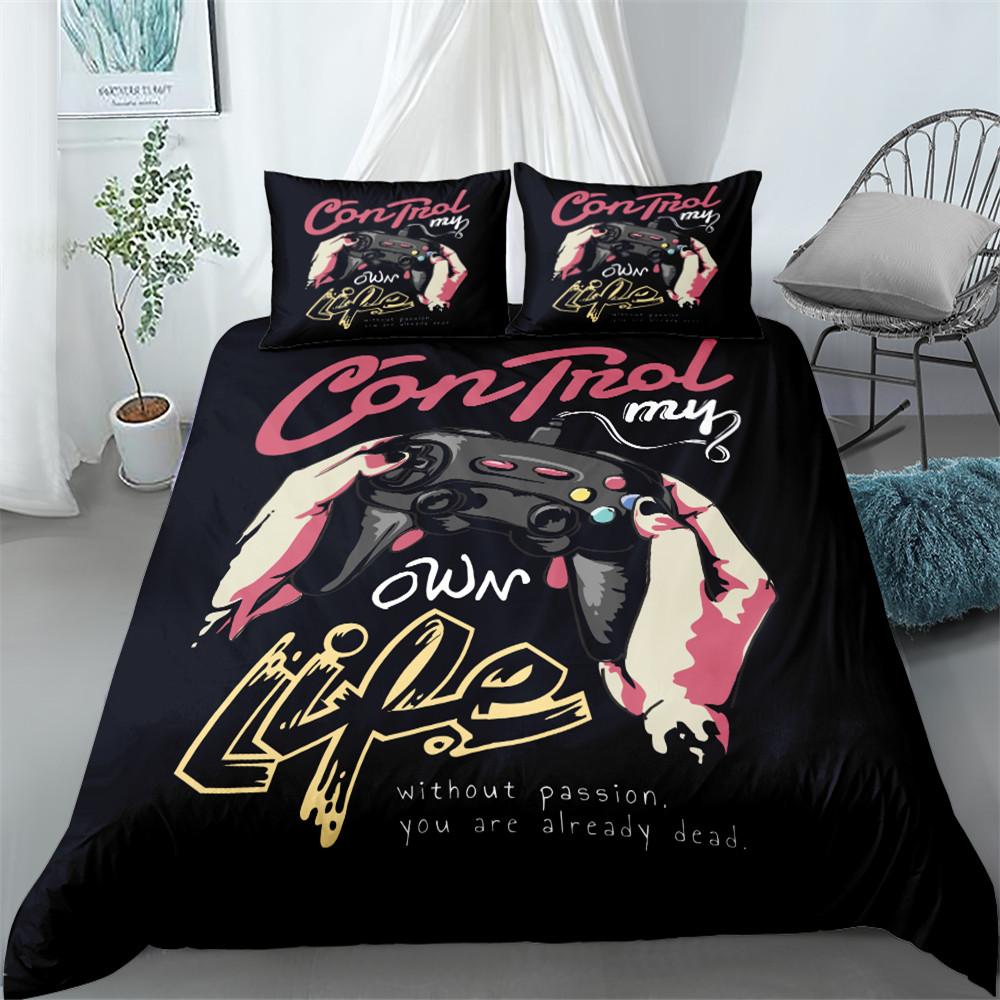 Game Controller Duvet Cover Set 3D Gamepad with Button King Queen Full Twin Size Comforter Cover for Kids Polyester Bedding Set