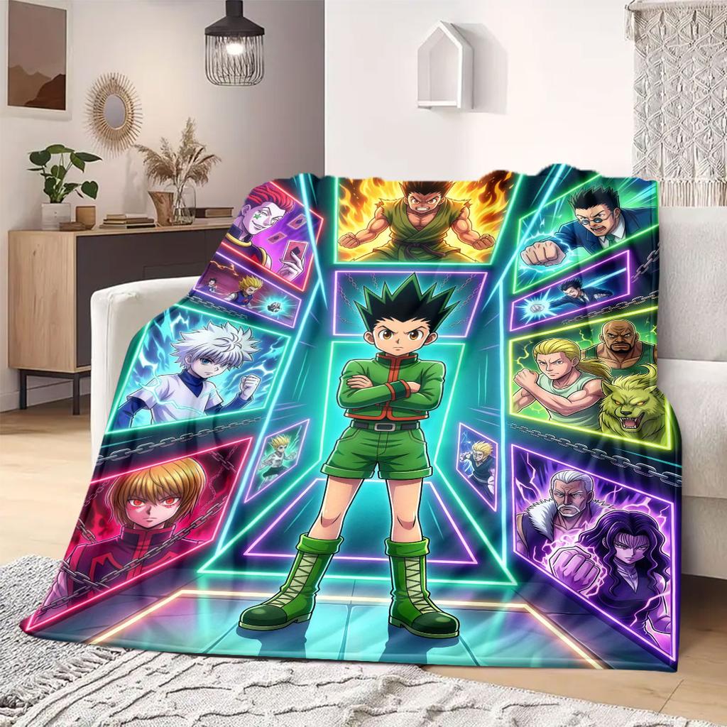 Hunter×Hunter Awesome Print Flannel Blanket, Cartoon Style for Bedroom Decor, Soft Bedding for Chairs, Portable Travel_LIAN