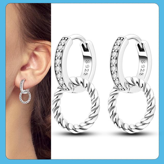 

Срібні подвійні сережки-кільця 925 проби, блискучі сережки-гвоздики, подарунок для жінок, ювелірні вироби на заручини, ювілей