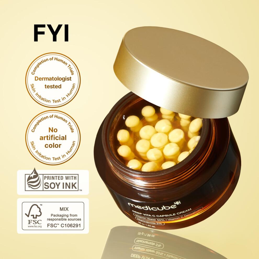 medicube Deep Vitamin C Golden Capsule Face Moisturizer - Liposome Capsules For Wrinkles, Skin Radiance - Transparent Gel for Glow Hydration - Korean