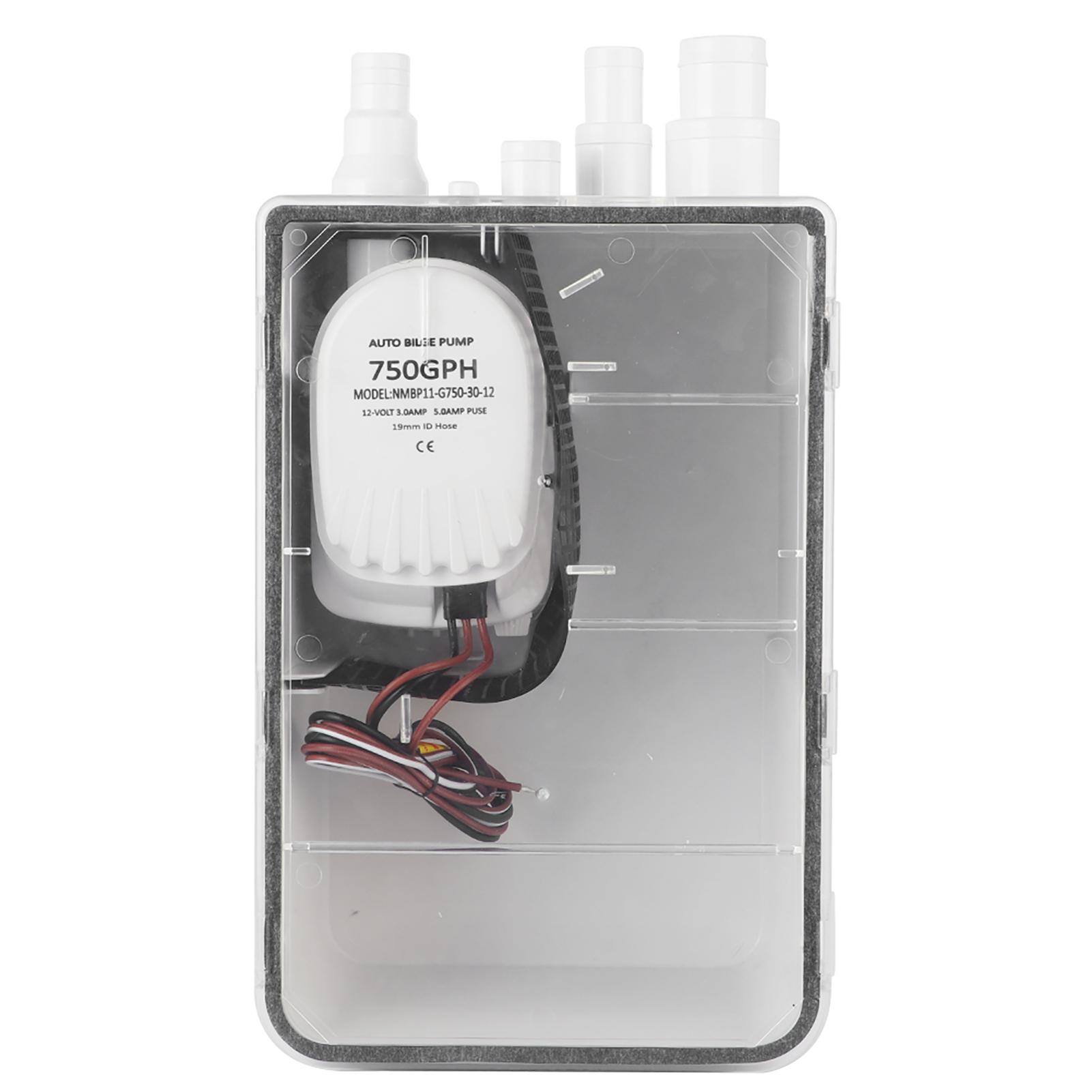 

DC 12V 24V 750GPH Shower Sump Pump Automatic Switch Bilge Drain Box Multi Inlet for Marine Boat Yacht G750‑01