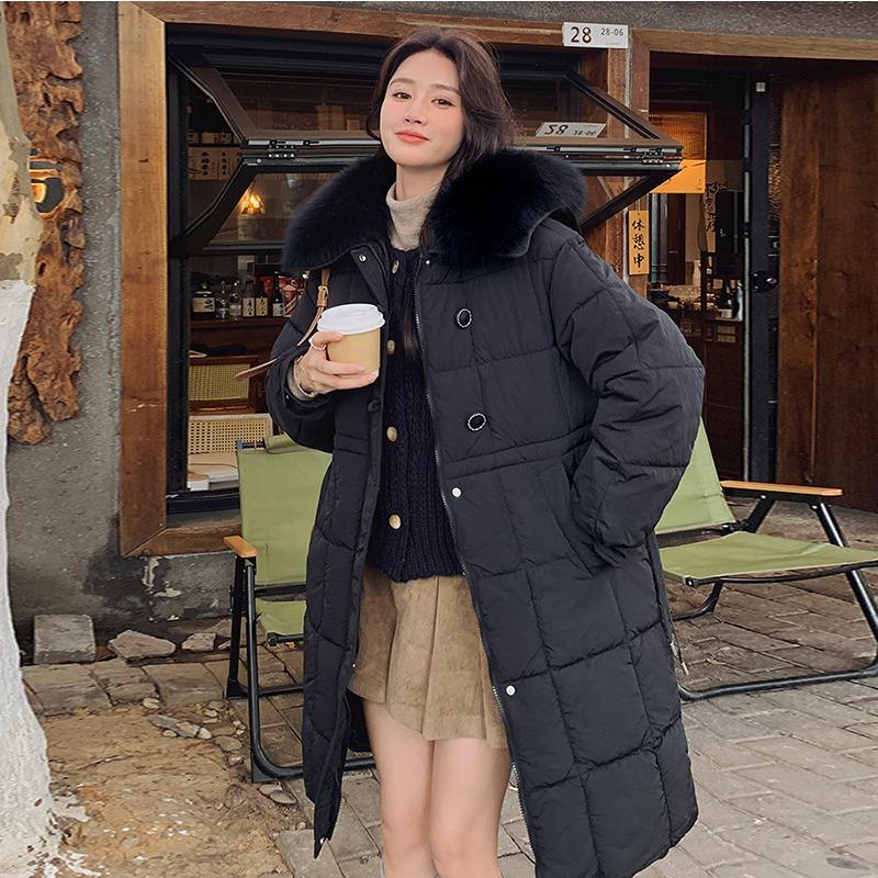 New Korean Style Thickened Large Wool Collar Cotton Jacket for Women In Winter Medium-length Loose Down Cotton Jacket