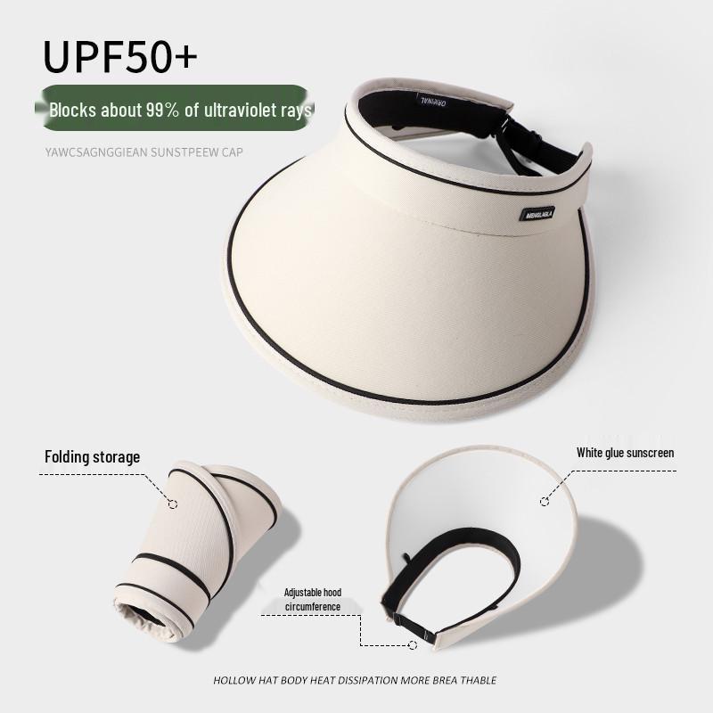 Women's UPF50+ Large Brim Sun Hat - New 2025 Style, Spring/Summer Topless Sunshade, Anti-UV Protection.