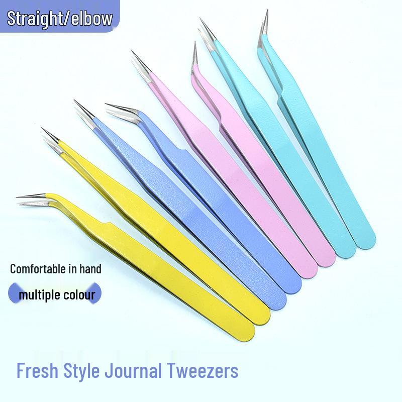 Colorful Stainless Steel Curved Tweezers for False Eyelashes and Planner Clips