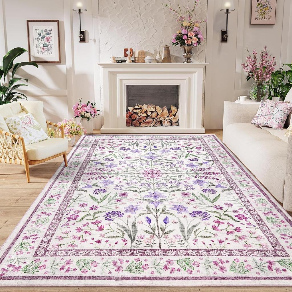 Home Decor Floral Area Rugs for Living Room Cute Kids Room Print Carpet Vintage Machine Washable Floor Mat Soft Non-slip Tapis