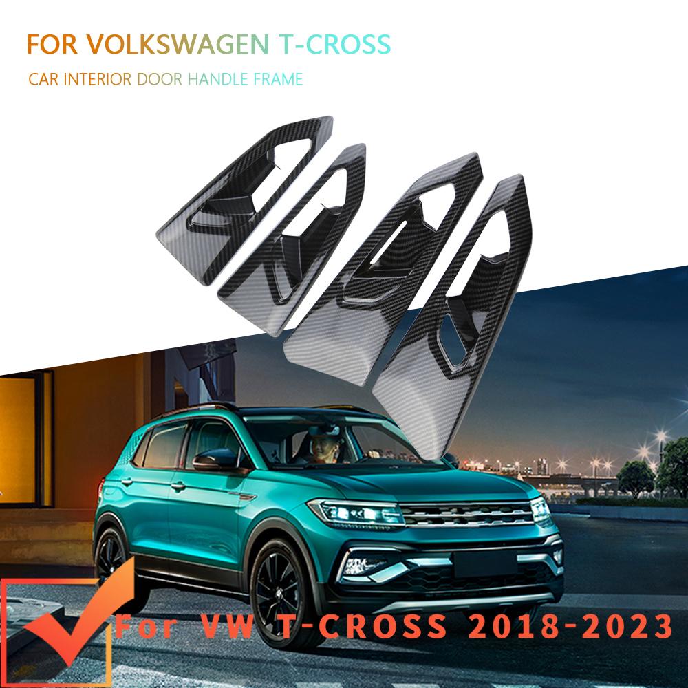 Car Door Handle Cover for Volkswagen VW T-Cross Tcross 2018 - 2026 LHD Carbon Fiber Door Panel Sticker Trim Inner Accessories