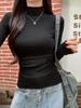 Pleated Slim Fit Long-Sleeve Turtleneck Top for Autumn and Winter