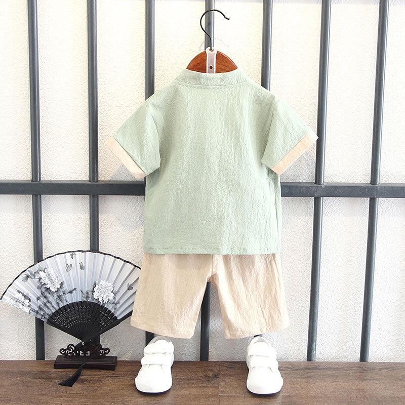 Boys Summer Hanbok Suit Chinese Style Baby Anniversary Dress Full Moon Week Clothes Ancient Costume Fu Style Breathable Performance Outfit