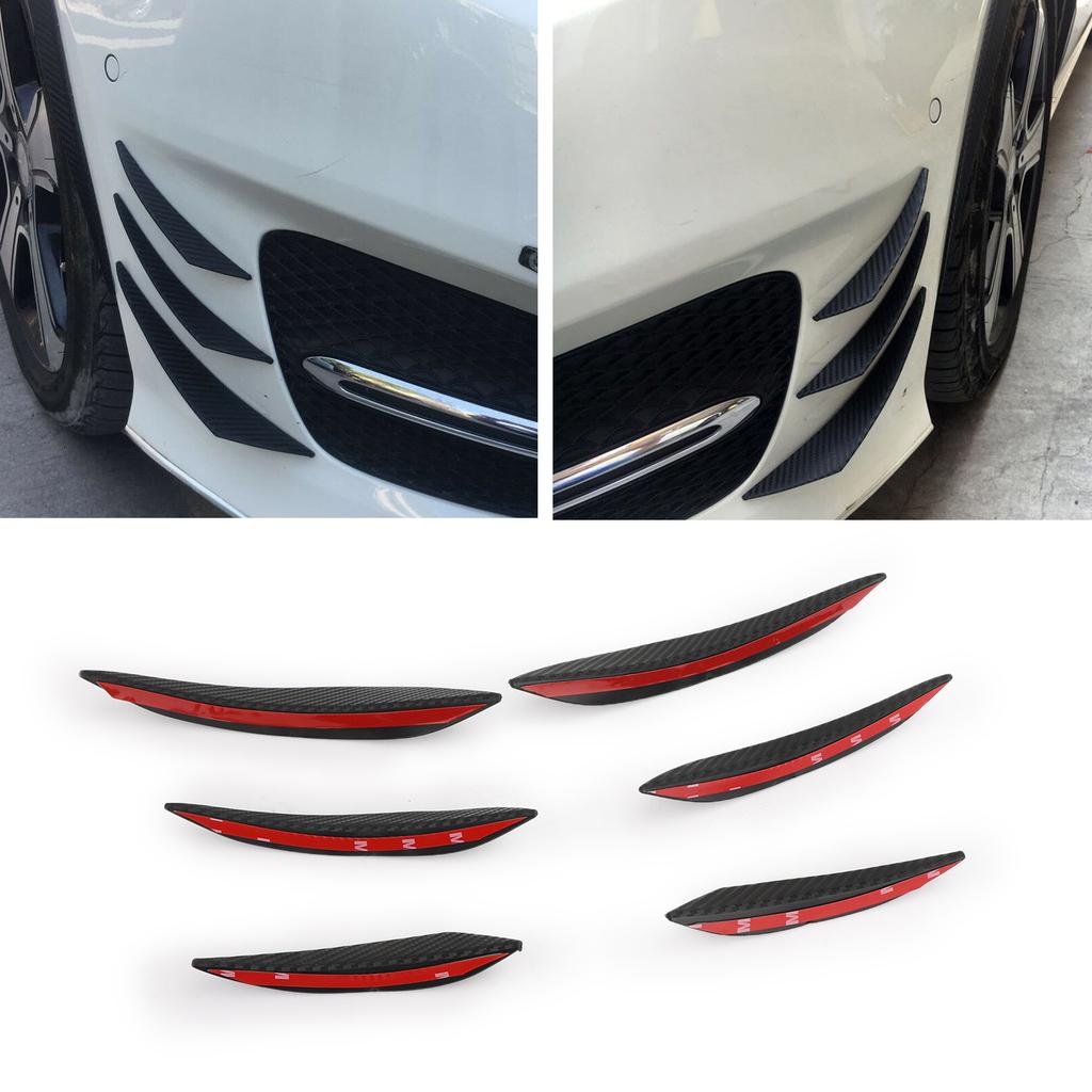 6pcs Universal Carbon Fiber Car Front Bumper Fins Spoiler Canards Refit Kit