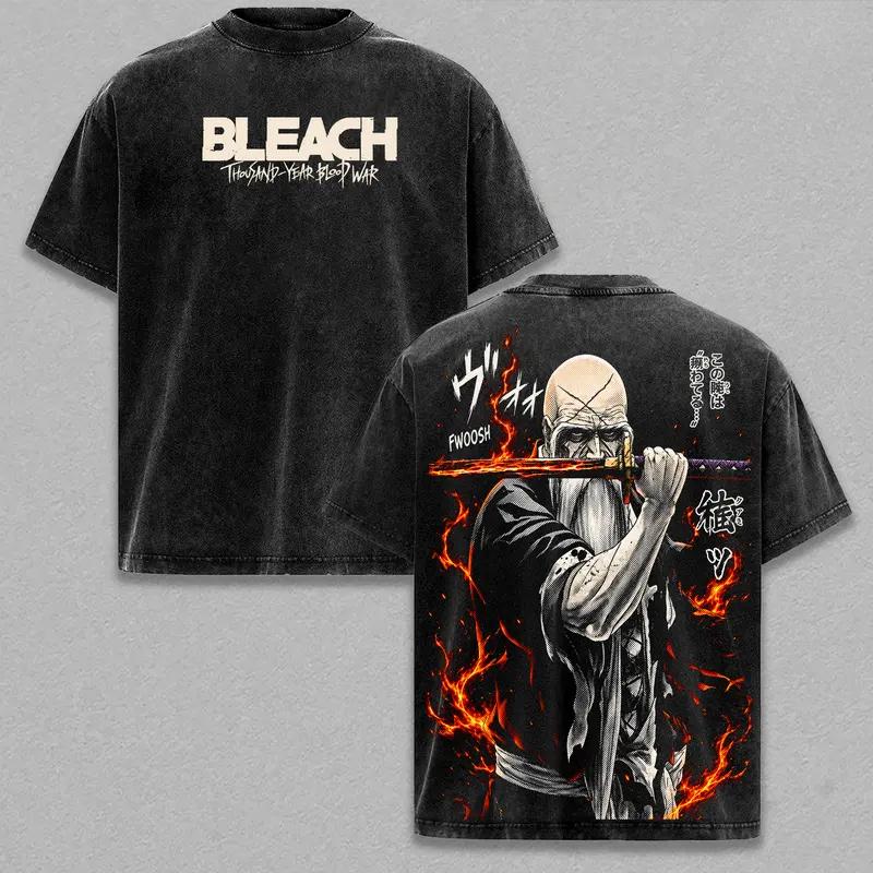 BLEACH Yamamoto Genryuusai Shigekuni Printed Tee Men Women Washed T-shirts Cotton T Shirt Short Sleeve Clothing Harajuku Tshirt