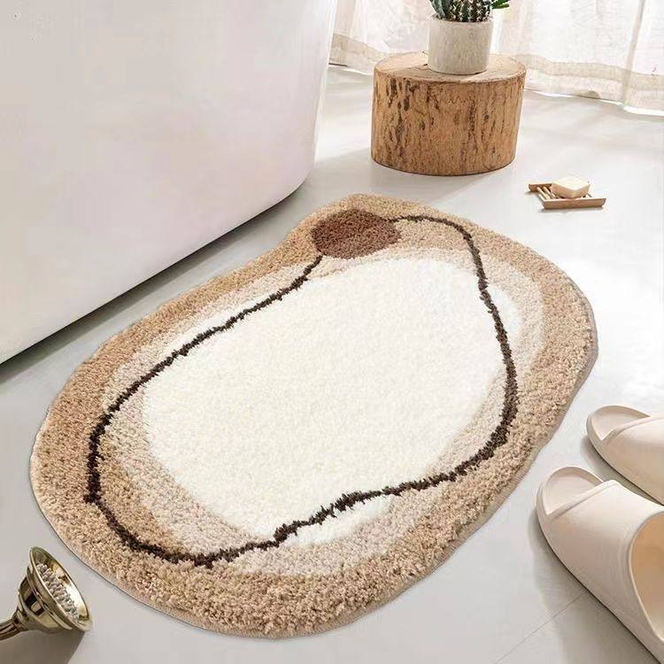 VIKAMA Wave-Shaped Cloud Pattern Rug Plush Absorbent Bathroom Mat Bedside Anti-Slip Rug for Bedroom Home Decor
