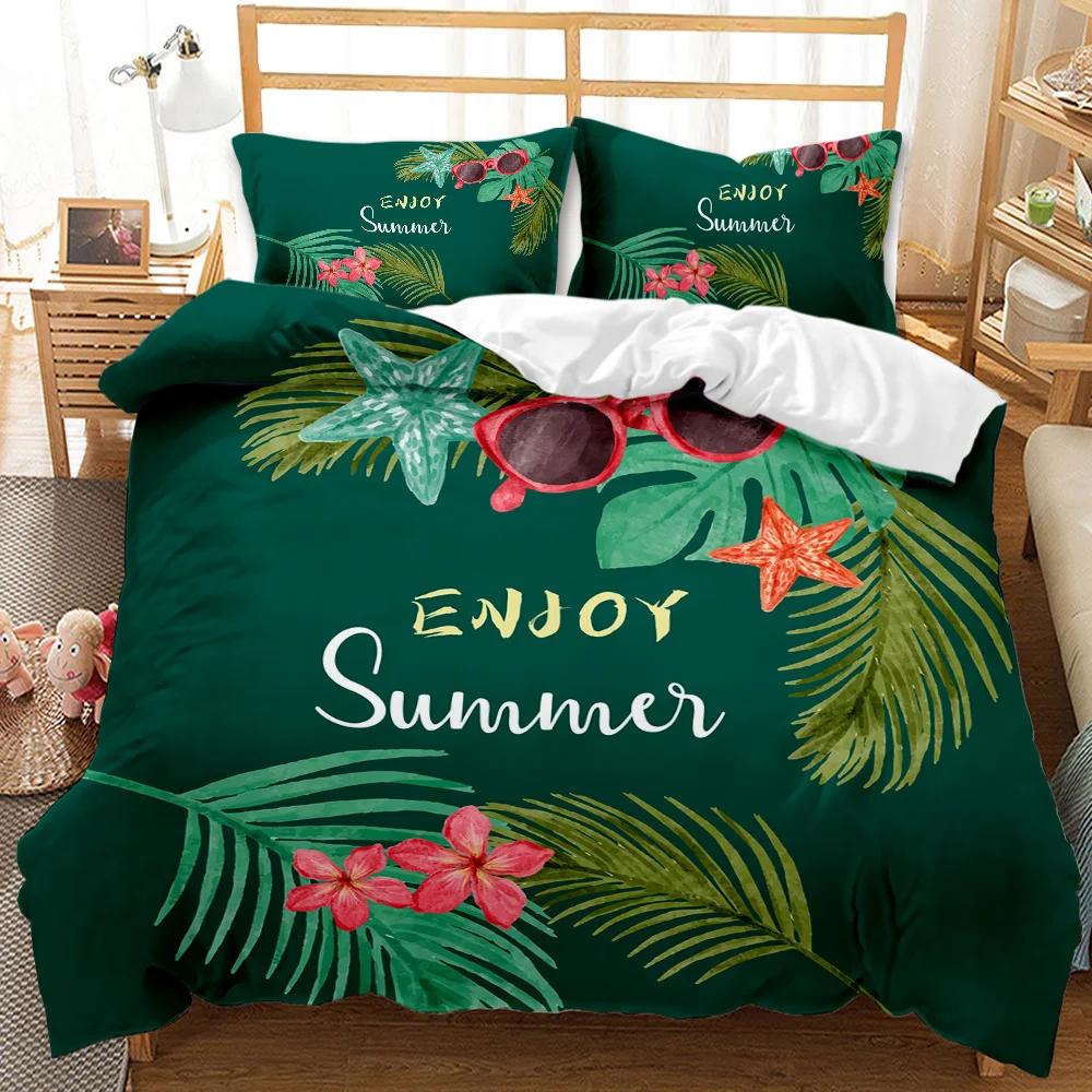 Tropical Rainforest Duvet Cover Set Yellow Dark Green Botanical Leaves Palm Tree Polyester Quilt Cover