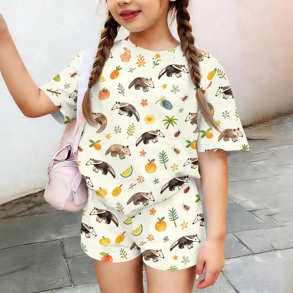 Kids Casual Short Sleeve Top and Shorts Set Animal Print Summer Outfit Lightweight Comfortable Breathable Fabric for Boys and Girls