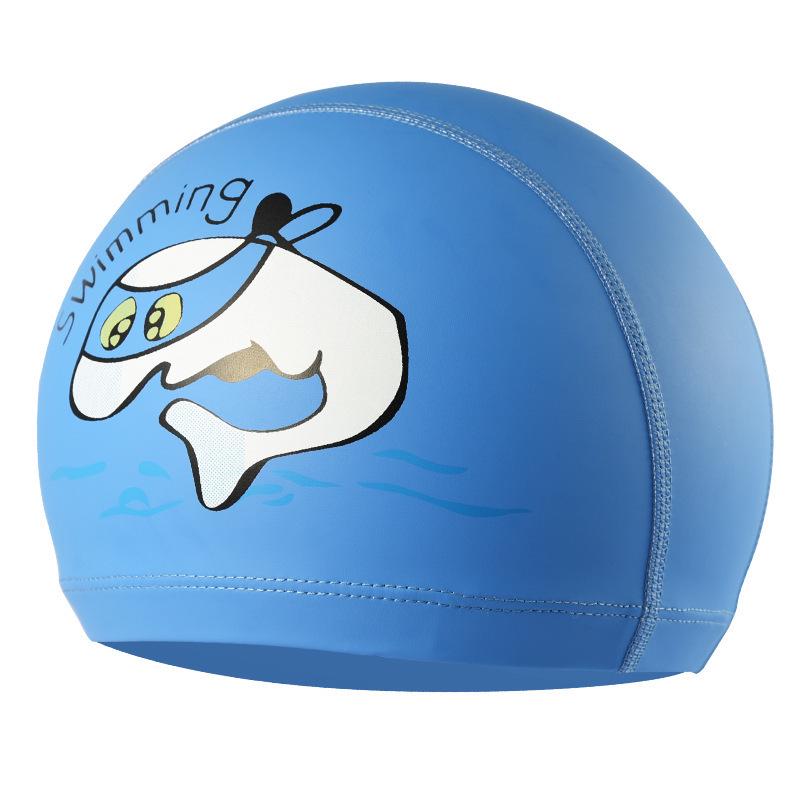 Comfortable Waterproof PU Swim Cap for Kids with Cartoon Print & Hair Protection