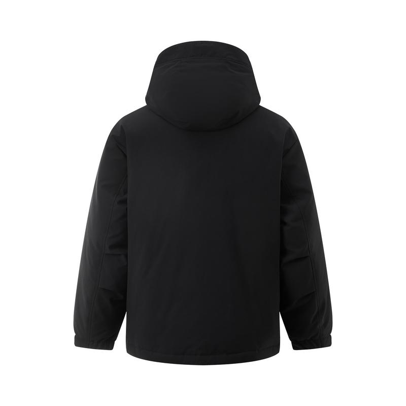 Li Ning CF Suo Red Velvet Hot Pot Down Jacket Water Resistant Solid Color Duck Down Warm Hooded Loose Short Sleeve Men Jacket Black AYMU221-5