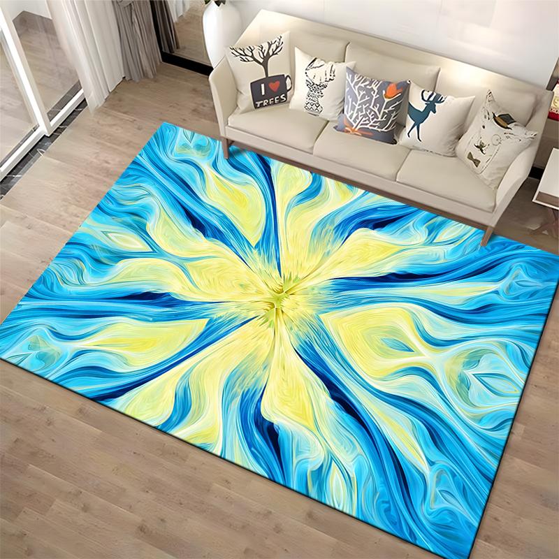 Abstrakter Teppich mit blau-gelbem Wirbelmuster für modernes Wohnzimmer Geeignet als Antirutsch für Wohnzimmer Schlafzimmer Sofas