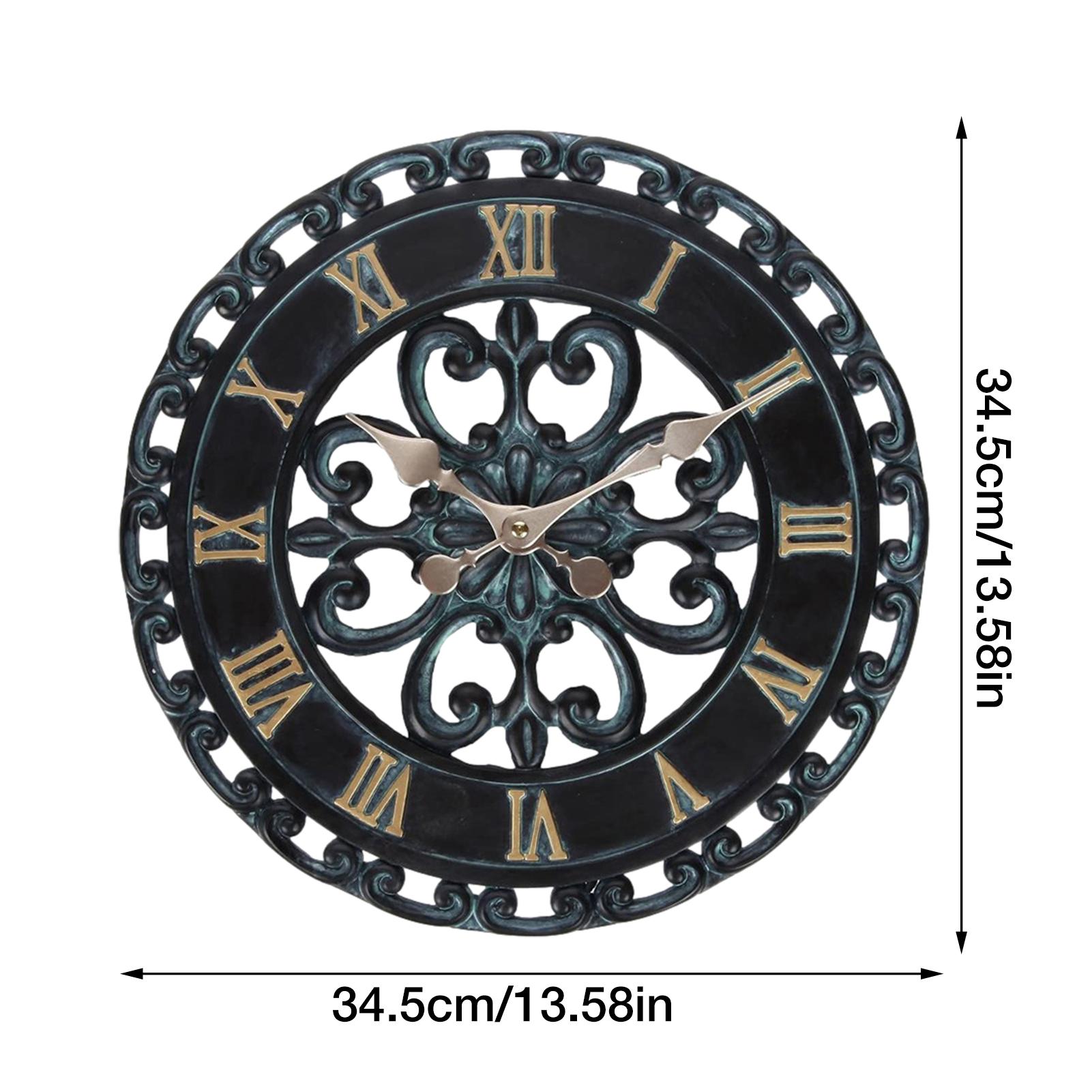 Outdoor Garden Wall Clock Waterproof Vintage Euro Middle Ages Hollow Roman Numeral Hanging Clock Resin Wall Clock 13.58 Inches