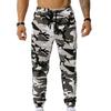 Men Sweatpants Camouflage Drawstring Elastic Waist Multi Pockets Streetwear Loose Ankle Tied Cargo Pants for Training Running Fitness