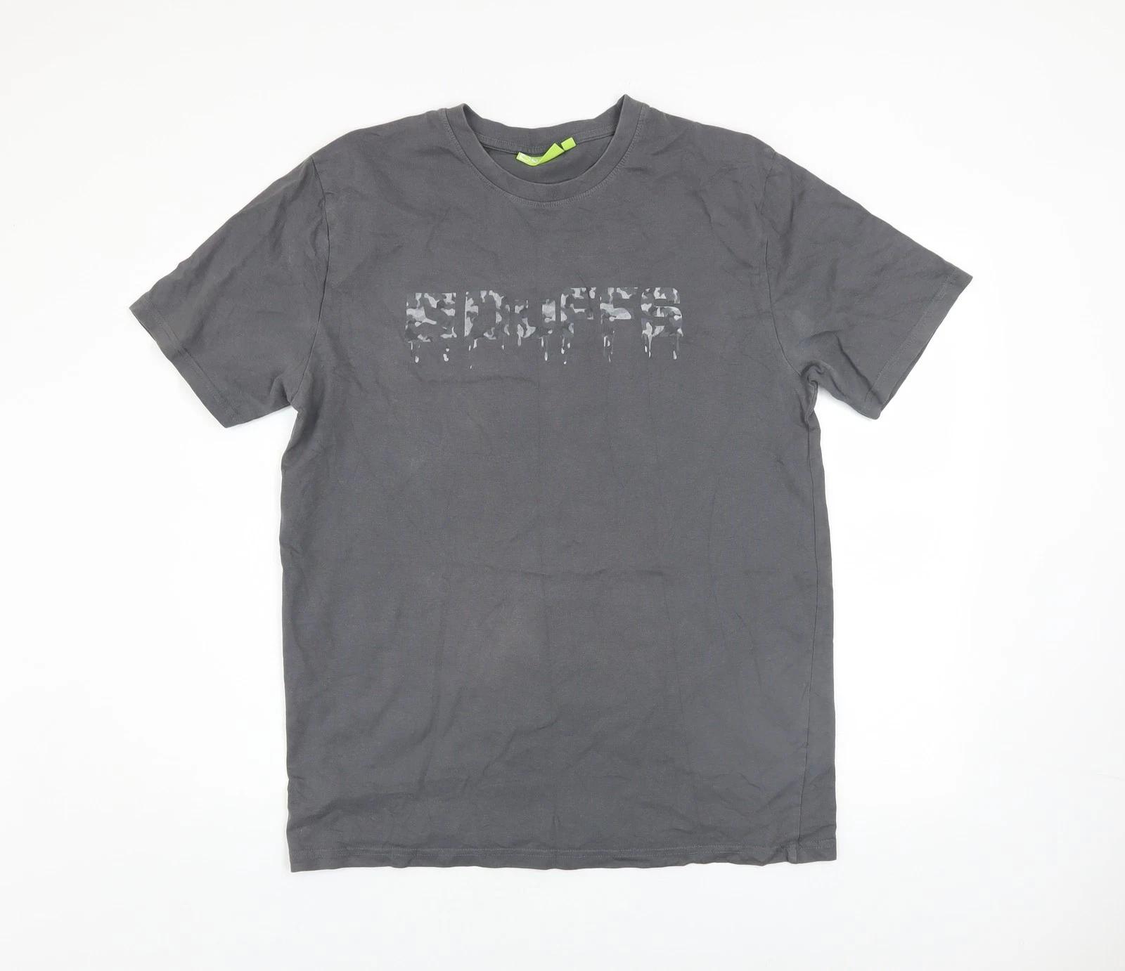 Duffs Men s Grey Graphic Print Cotton T-Shirt Size L S