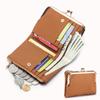 Womens Kiss Lock Wallet Small Genuine Leather Kiss Clasp Coin Purse Card Holder Bifold Clutch Wallet for Women with Metal Frame