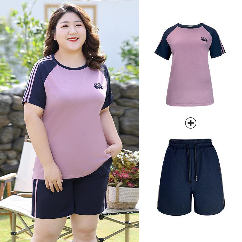 

Повседневный спортивный костюм для женщин больших размеров, стройнящий и модный спортивный костюм-двойка для бега 7XL розовый/фиолетовый