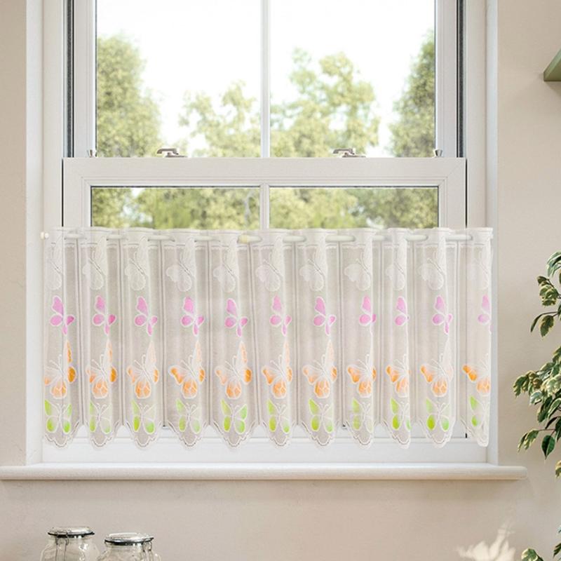 Translucents Laces Short Valance Butterfly Design Tulle Short Curtain for Bedroom Living Room Dining Room Window