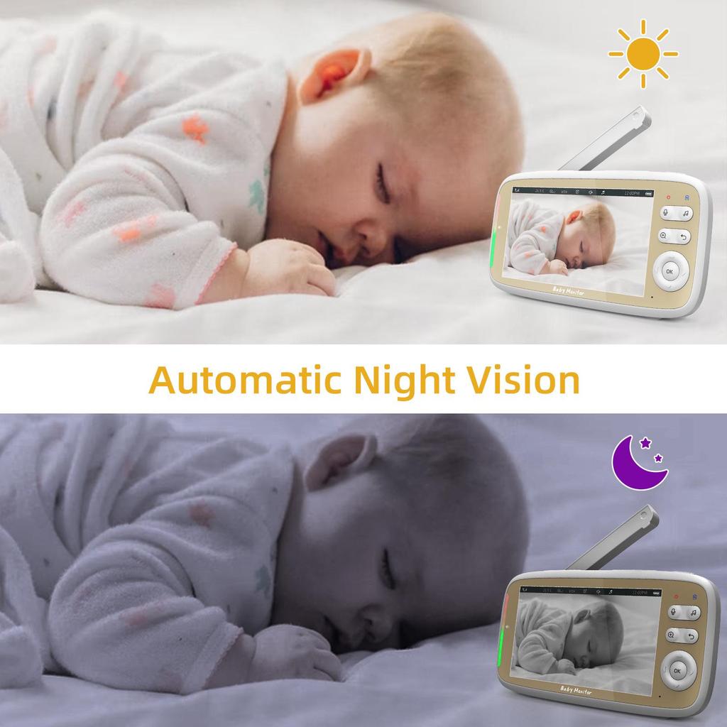 HD Wireless Baby Monitor with Gimbal Camera, Room Temperature Detection, and 5.0" Screen