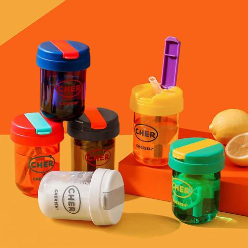 DOSJJIASL 300ml Portable Water Bottle with Straw, Wide Mouth with Plastic Lid, for Office, Student, School, Sports, and Gym Use, Red