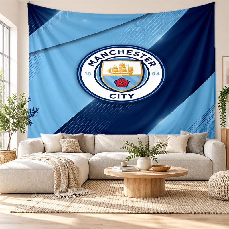 Arazzo da Parete Manchester City, Tessuto Morbido da Appendere, Sfondo Decorativo per Camera da Letto, Arte da Parete per la Casa