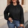 Plus Size Women's Shirt Solid Color Strapless Lantern Sleeve Tops Ruffle Blouse