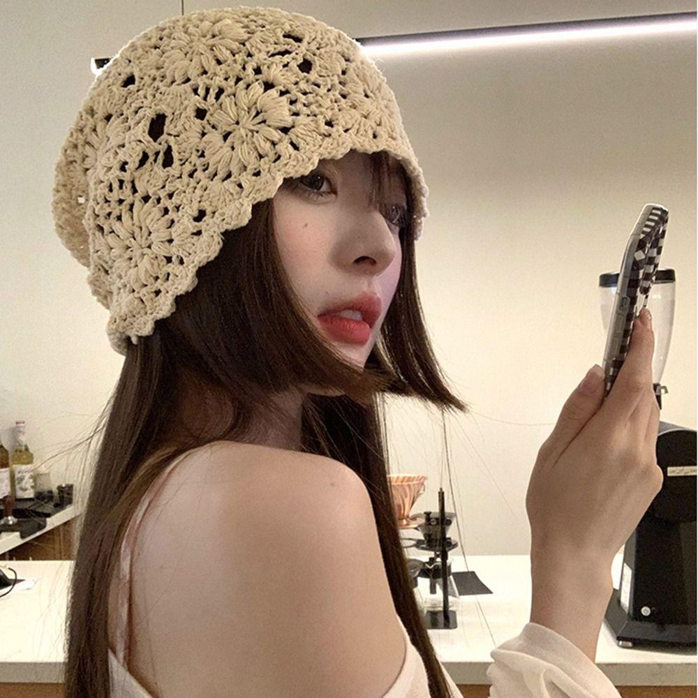 Hollow Out Crochet Flower Knitted Hat Beanies Knit Cap Fashion   Outdoor