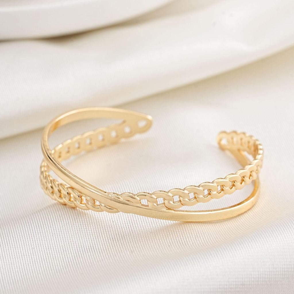 18K Gold Titanium Steel Geometric Pleated C-Shape Bracelet for Women
