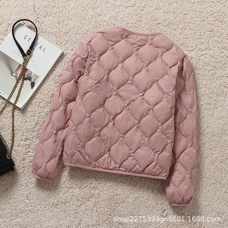 New Liner Long-sleeved Down Jacket Women's Rhombus Thin Inner Cover Large Size White Duck Down Warm Autumn and Winter Coat