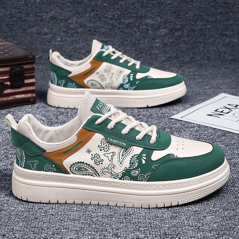 New Men's Shoes Fashion Trend Board Shoes Student Niche Thick-soled Wear-resistant Casual Sports Shoes Leather Surface Low-top Skateboard Shoes