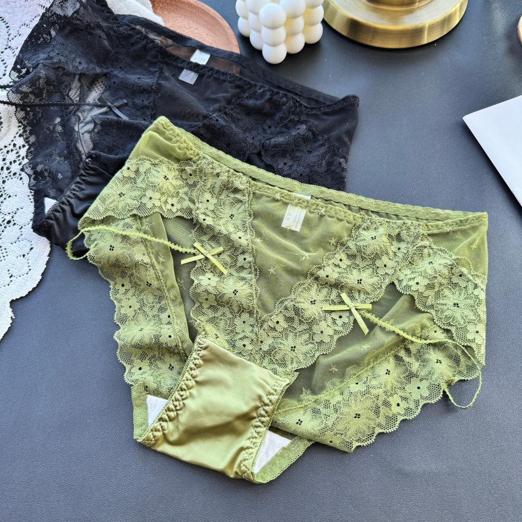 Ladies Spring and Summer Sexy Lace Wide Sided Mesh Low Waist Triangle Briefs