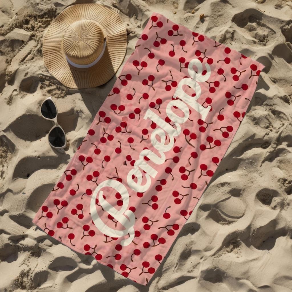 Custom Name Beach Towels Cherry Lightweight Microfiber Towel Anti-Sand Quick-Drying Bath Towels Personalized For Party Birthday
