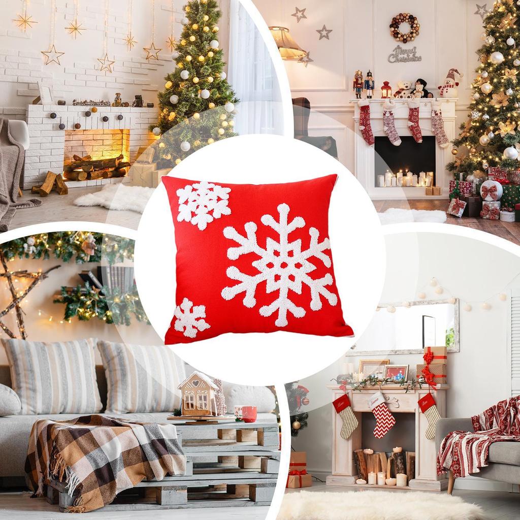 Christmas Throw Pillow Covers 18x18 Inch Snowflake Washable Snowflake Christmas Pillow Cover Cushion Cases For Bedroom Couch Bed