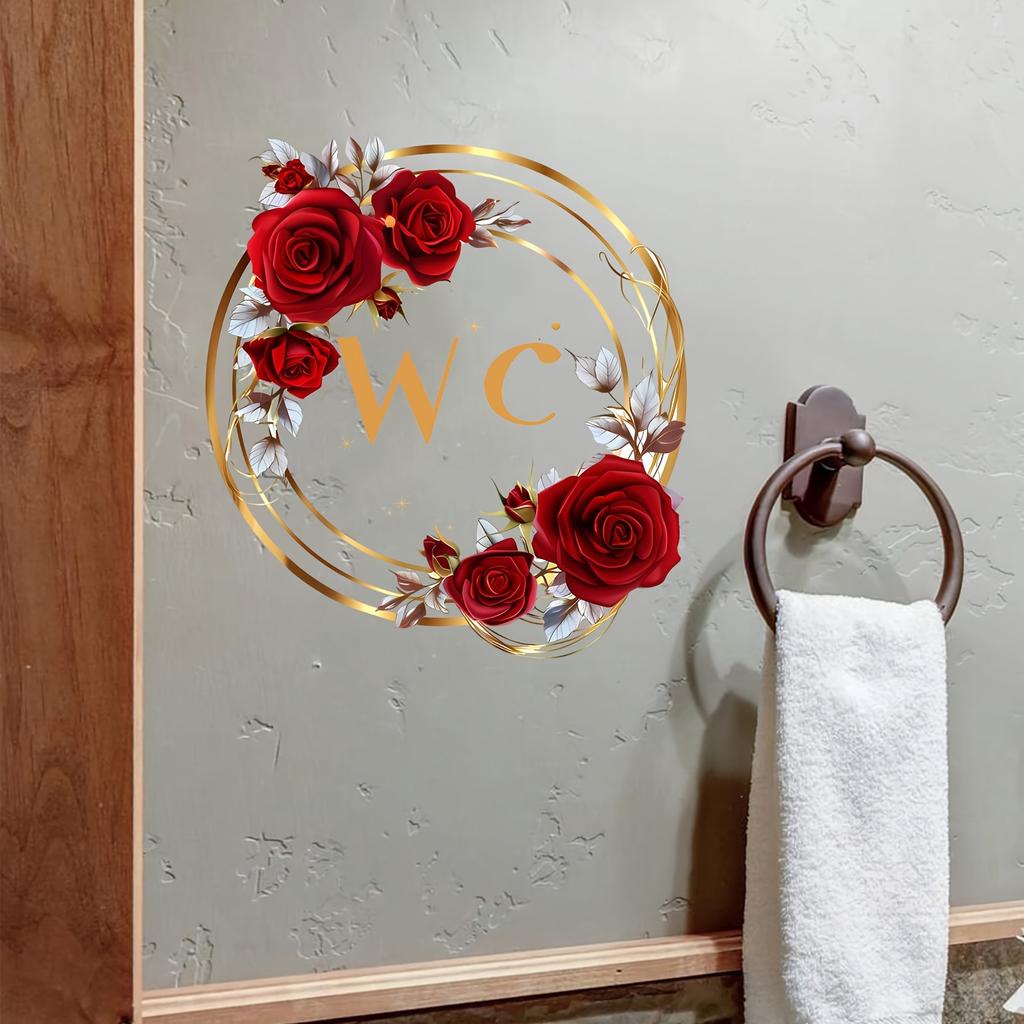 1pc of Red Rose Wall Sticker, Floral Wall Decor with a Rose Wreath, Vinyl Wall Art for Bathroom And Entrance Decoration