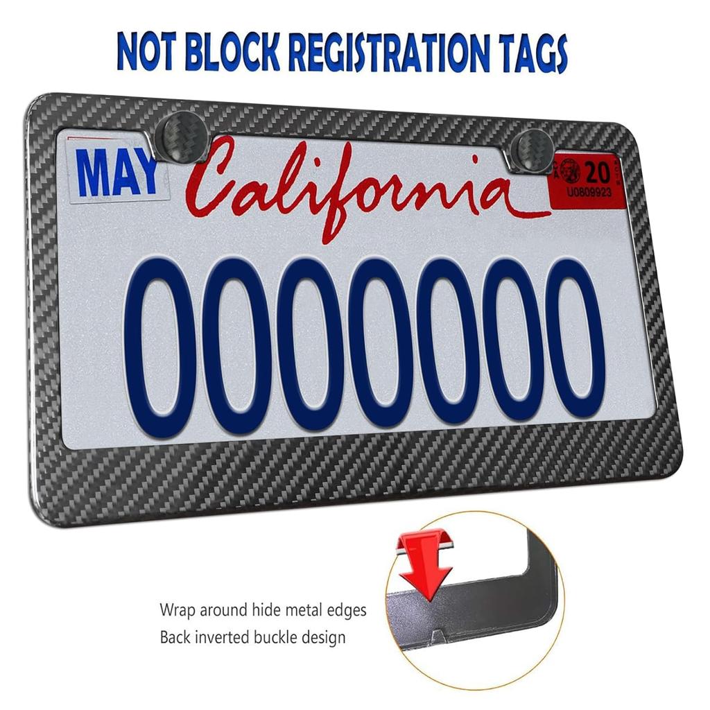 Aootf Carbon Fiber License Plate Frame- Handcrafted of 100% Real Carbon Fiber Cloth Wrap Stainless Steel Frame | Rustproof License Plate Screws with