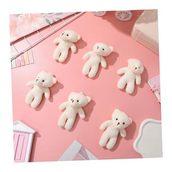 EXCEART Mini Bear Plush Small Bears 10pcs Mini Animal Decorations Bear Hanging Ornament Keychain for Kids Small Cloth Cute Handmade Beige