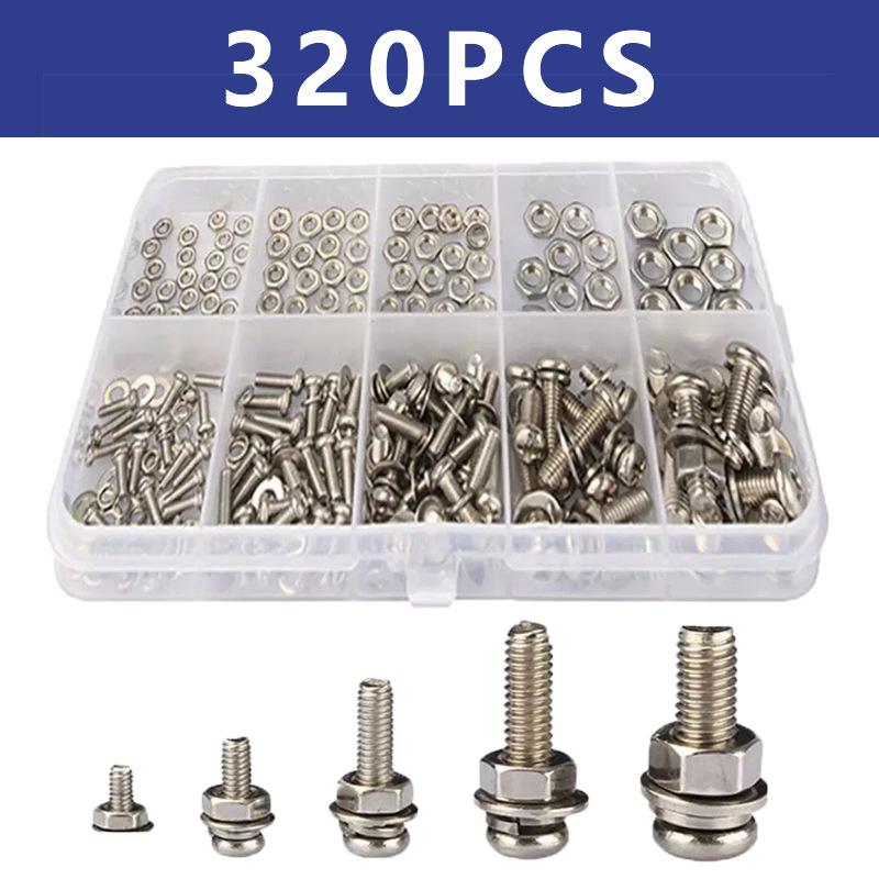 Set de 320 de piese șuruburi cu cap cruce M2-M5, piulițe și șaibe