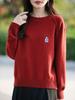 Women's Korean Style Bear Embroidery Thick Knit Sweater - Autumn/Winter Casual Long Sleeve Pullover