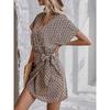 Women's Fashion Spring/Summer 2026 New Printed Short-Sleeve Dress Beach High-Waisted Batwing Sleeve Wrap Dress