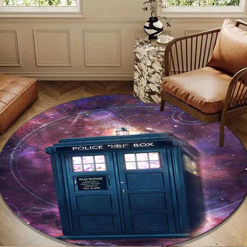 Tardis In Starry Night Round Rug for Livingroom,Bedroom, Palyroom, Chair Rug, Area Rug, Circle Carpet, Large Size Fan Christmas Gift