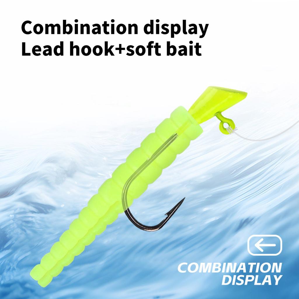 Fishing Tackle Soft Fishing Lures Set for Freshwater Saltwater Artificial Baits with Split Tail Grub Worms Jig Head Hook