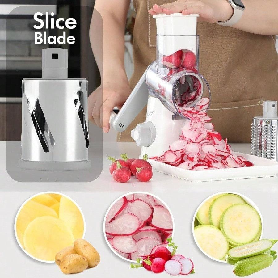 Manual Rotary Cheese Grater, Kitchen Vegetable Slicer and Nut Grinder, Hand Crank Potato Shredder with 3 Replaceable Drum Blades