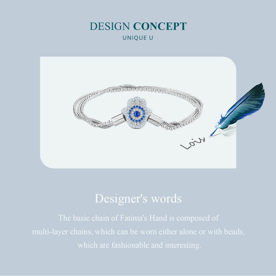 WOSTU Pulseira de corrente básica de prata esterlina 925 com mão de Fátima e corrente de cobra empilhada para mulheres, pingentes faça você mesmo, joias finas de zircônia azul